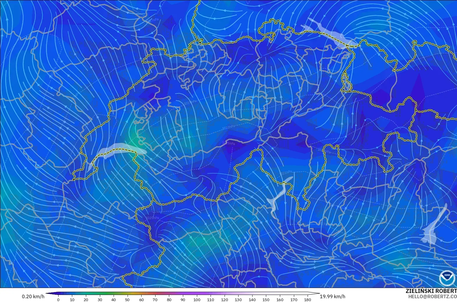 GFS model - Switzerland, Wind at 10m
