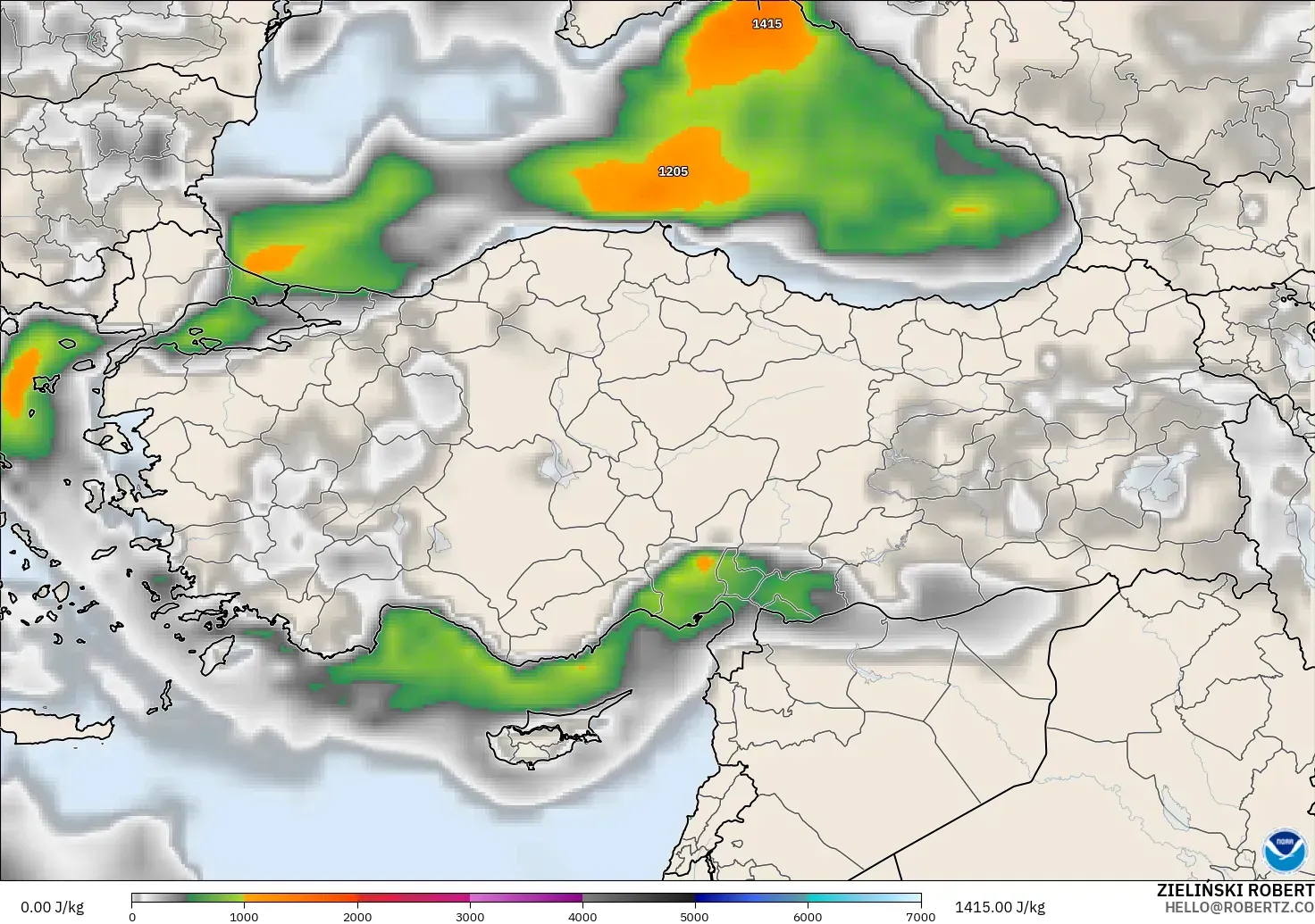 GFS model - Turkey, CAPE