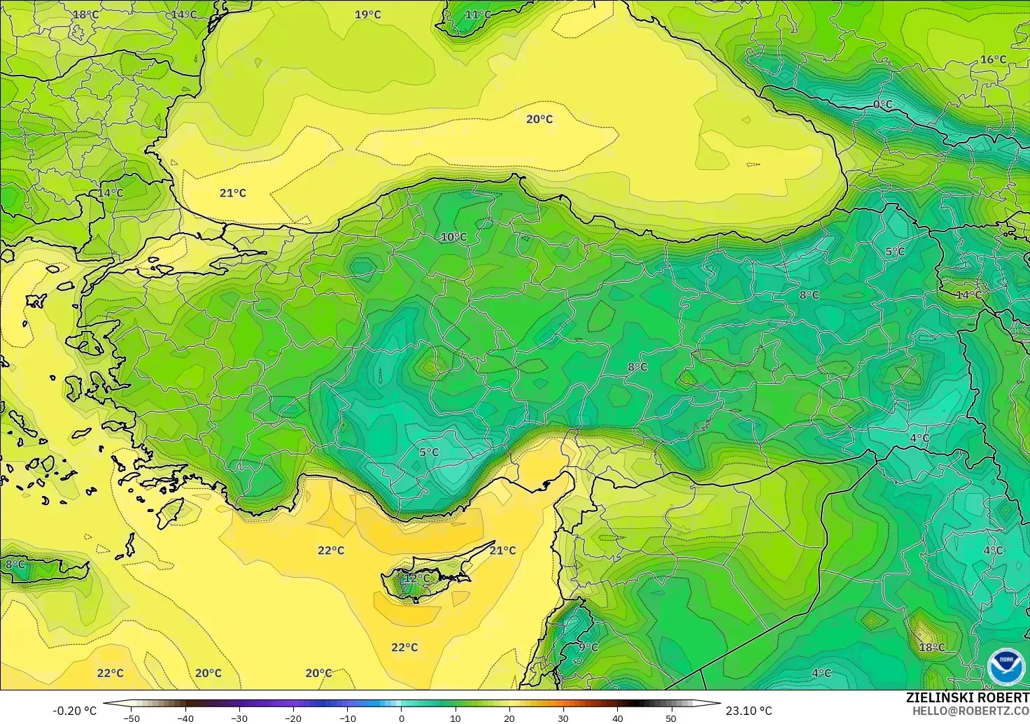 GFS model - Turkey, Dewpoint at 2m