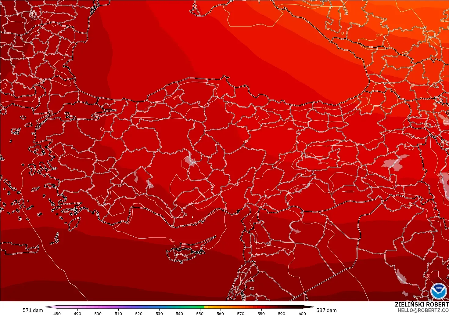GFS model - Turkey, Geopotential height at 500hPa