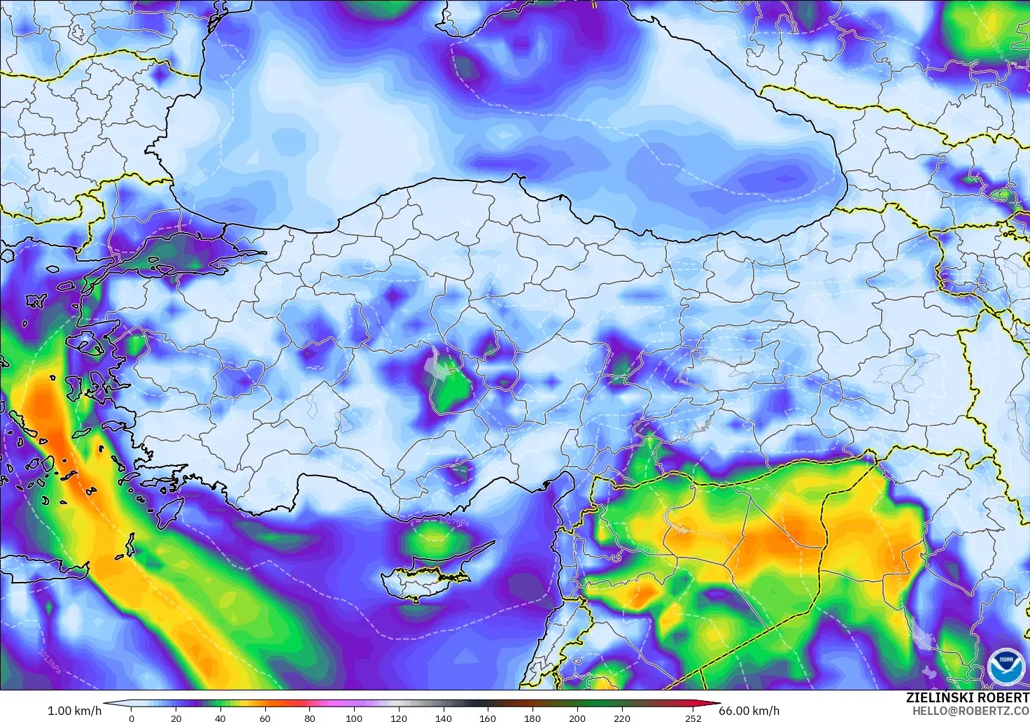 GFS model - Turkey, Wind Gusts