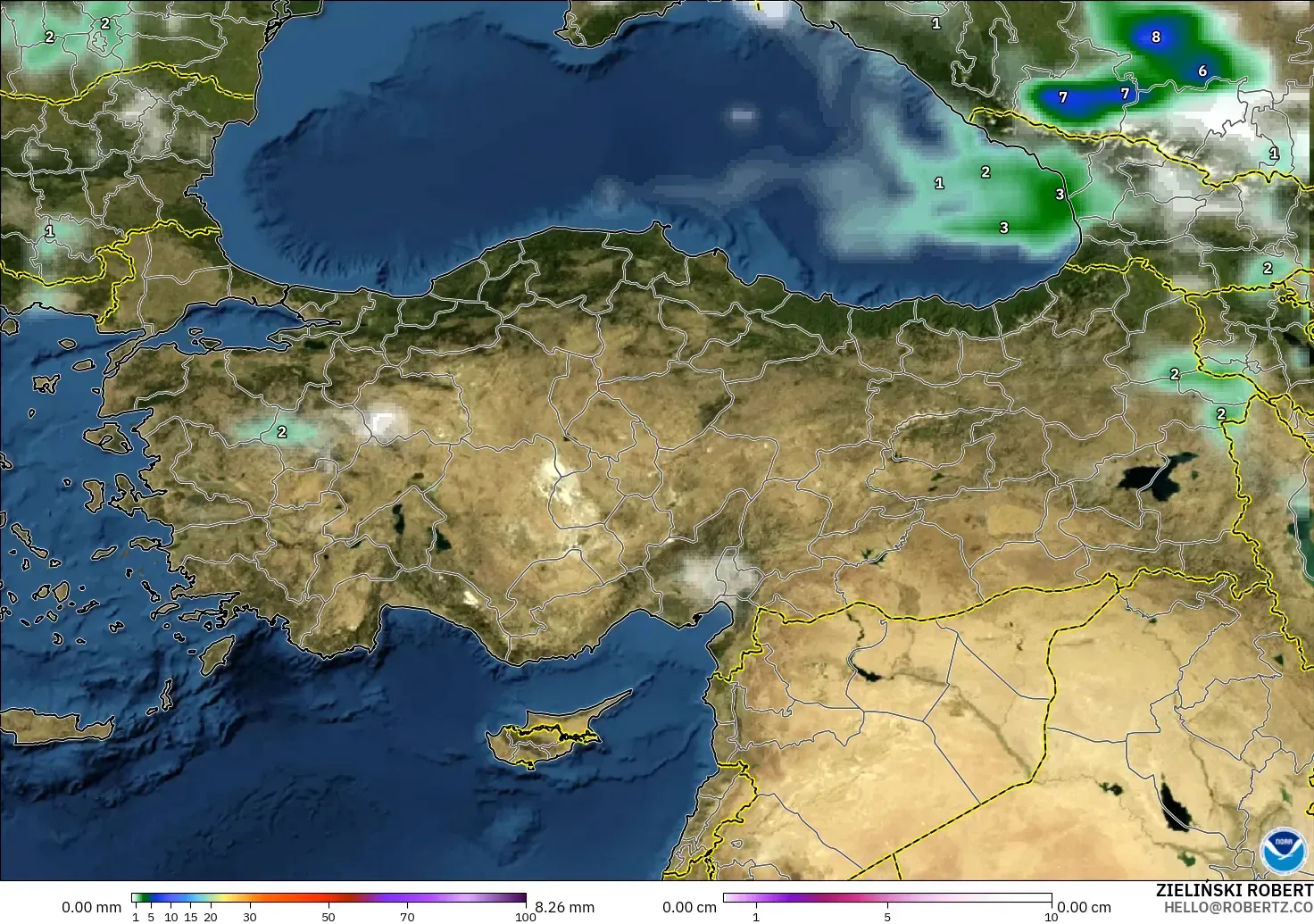 GFS model - Turkey, Precipitation, Clouds, and Pressure