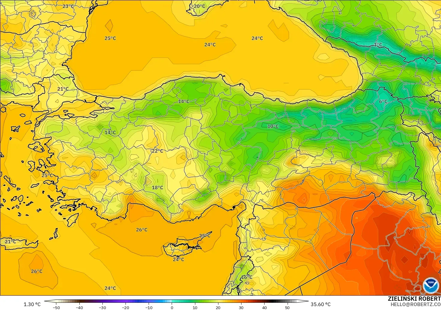 GFS model - Turkey, Temperature at 2m