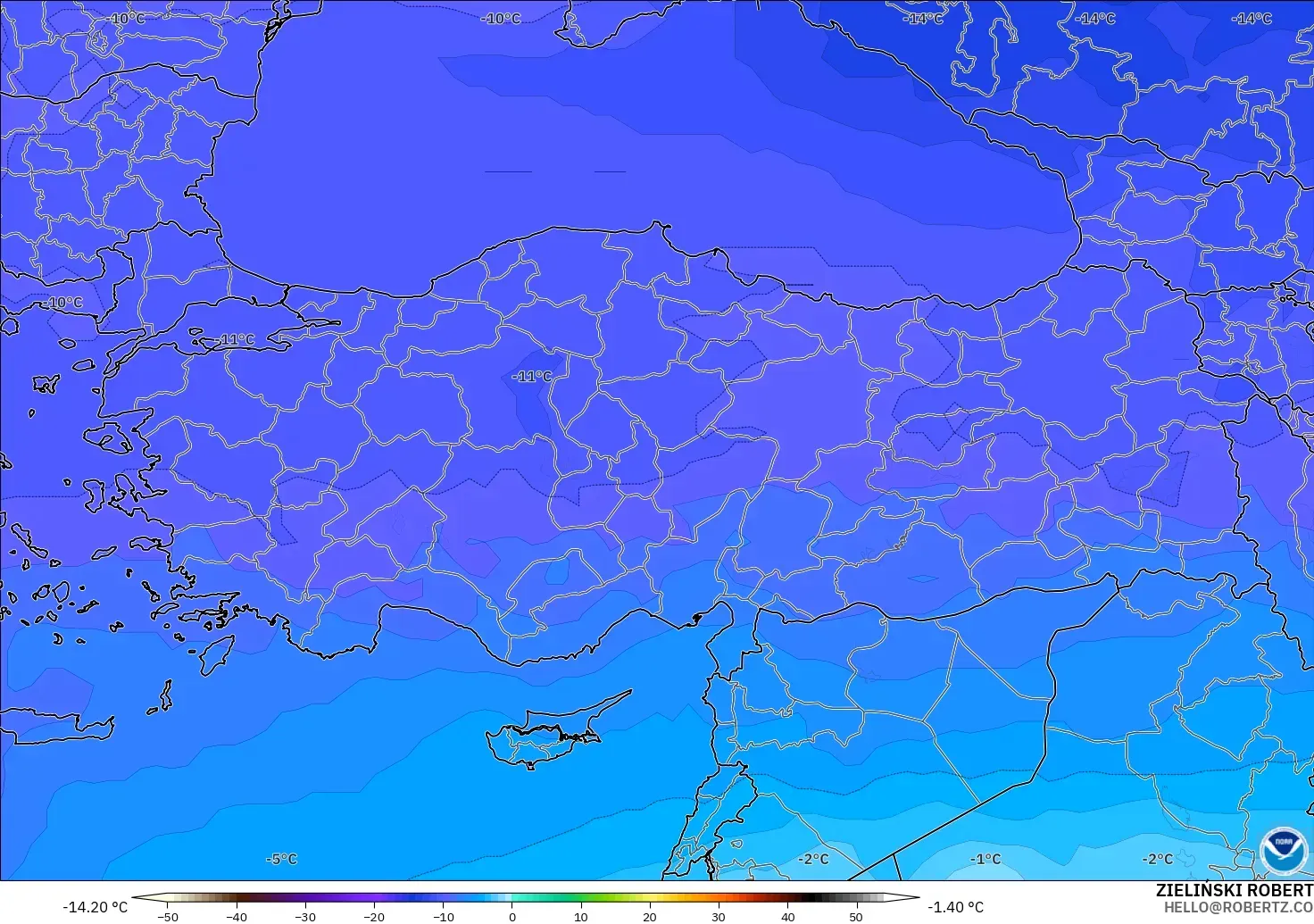 GFS model - Turkey, Temperature at 500hPa