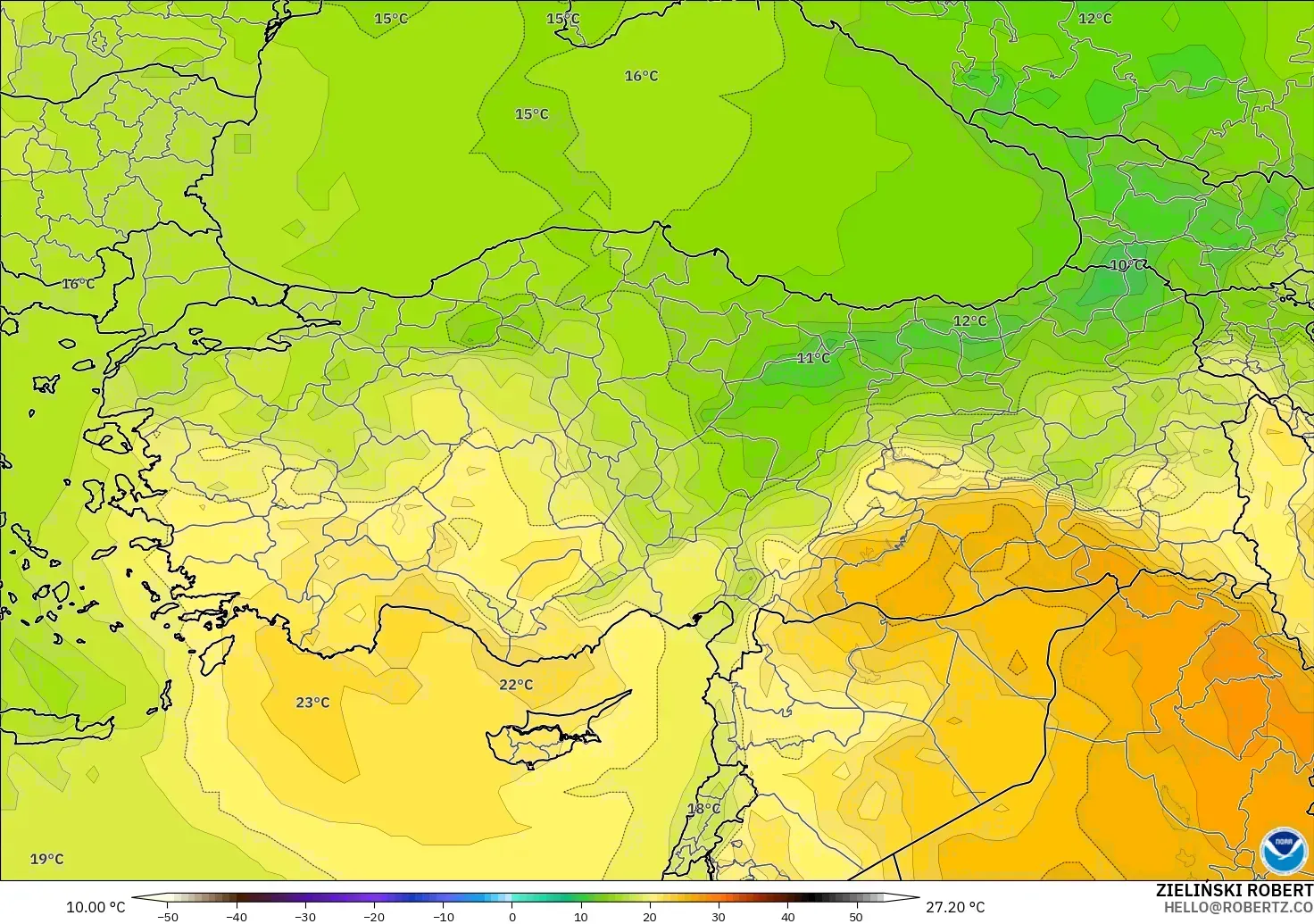 GFS model - Turkey, Temperature at 850hPa