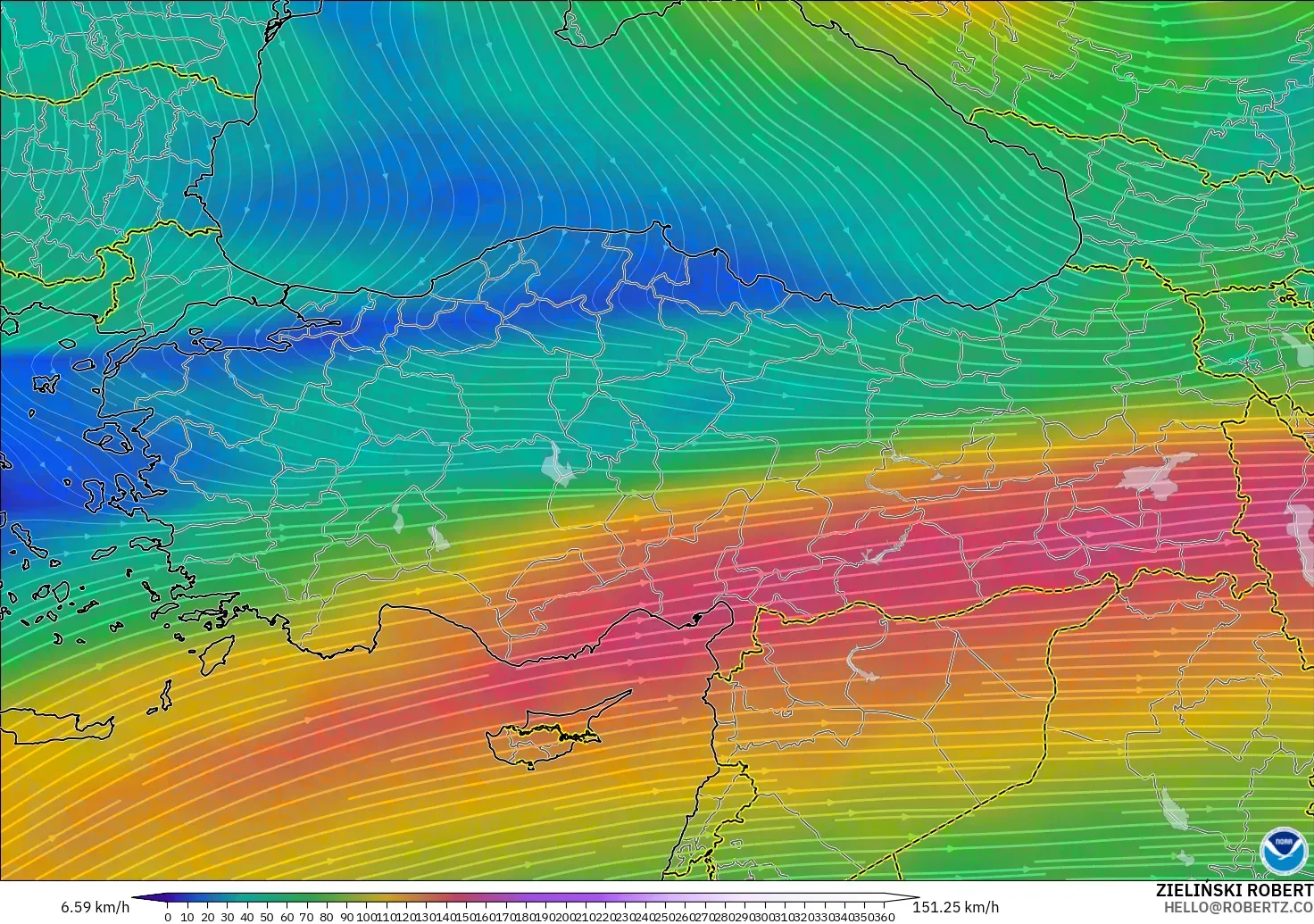 GFS model - Turkey, Wind at 300hPa (jet stream)