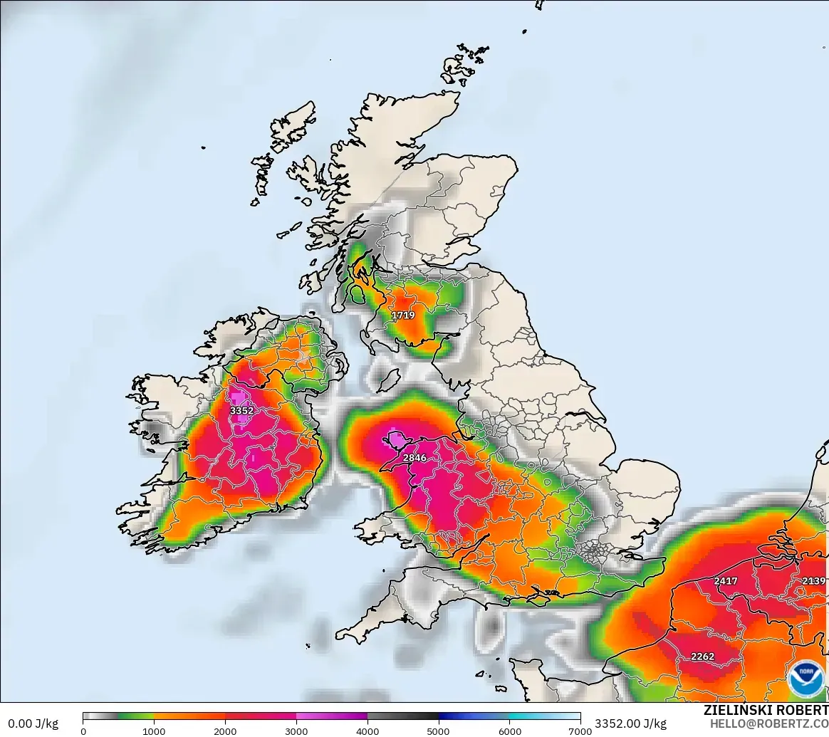GFS model - United Kingdom, CAPE