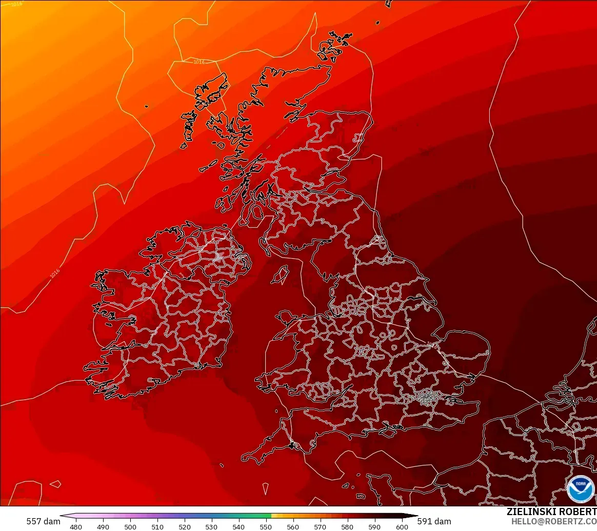 GFS model - United Kingdom, Geopotential height at 500hPa