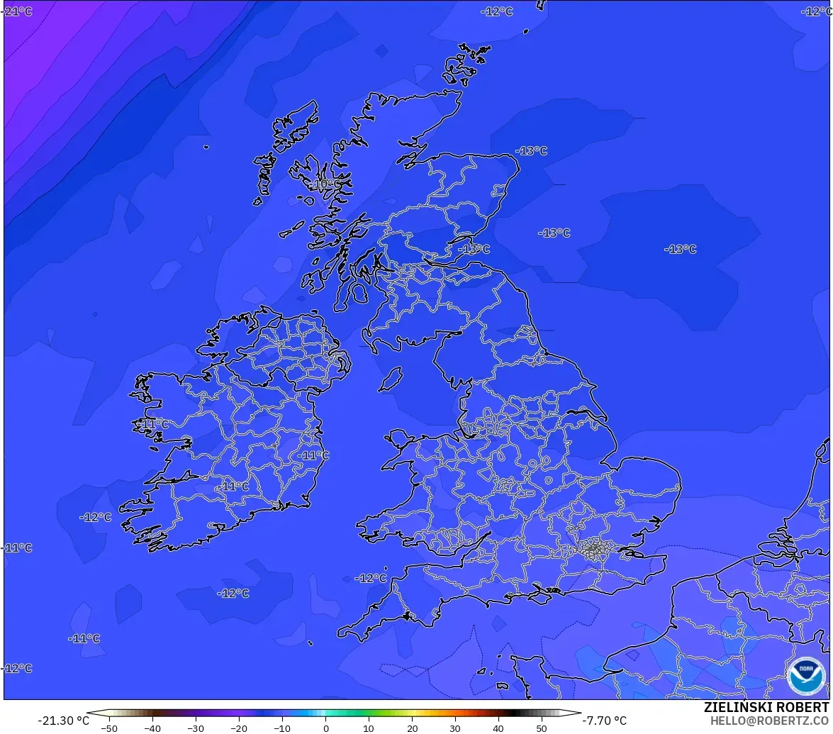 GFS model - United Kingdom, Temperature at 500hPa