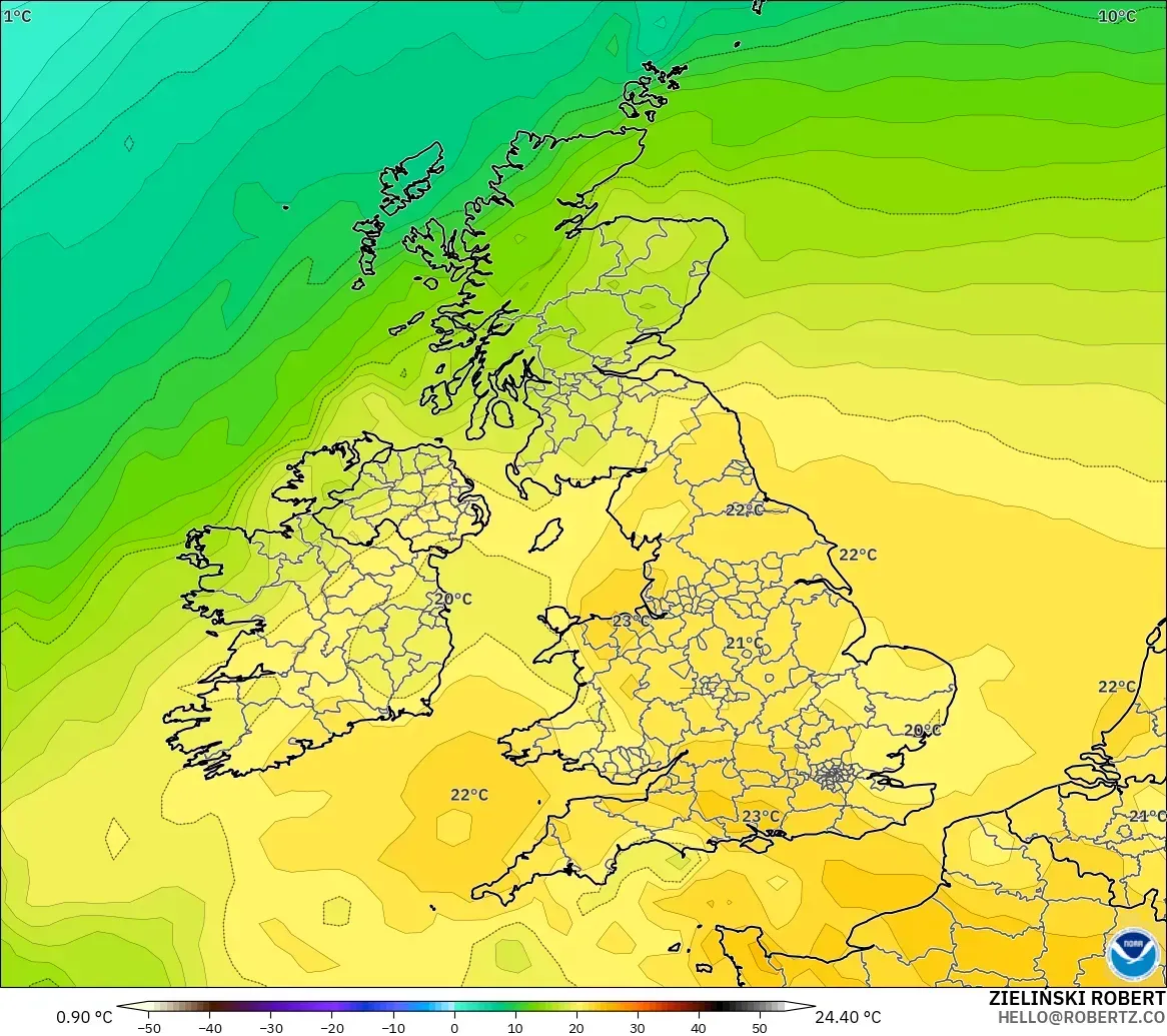 GFS model - United Kingdom, Temperature at 850hPa