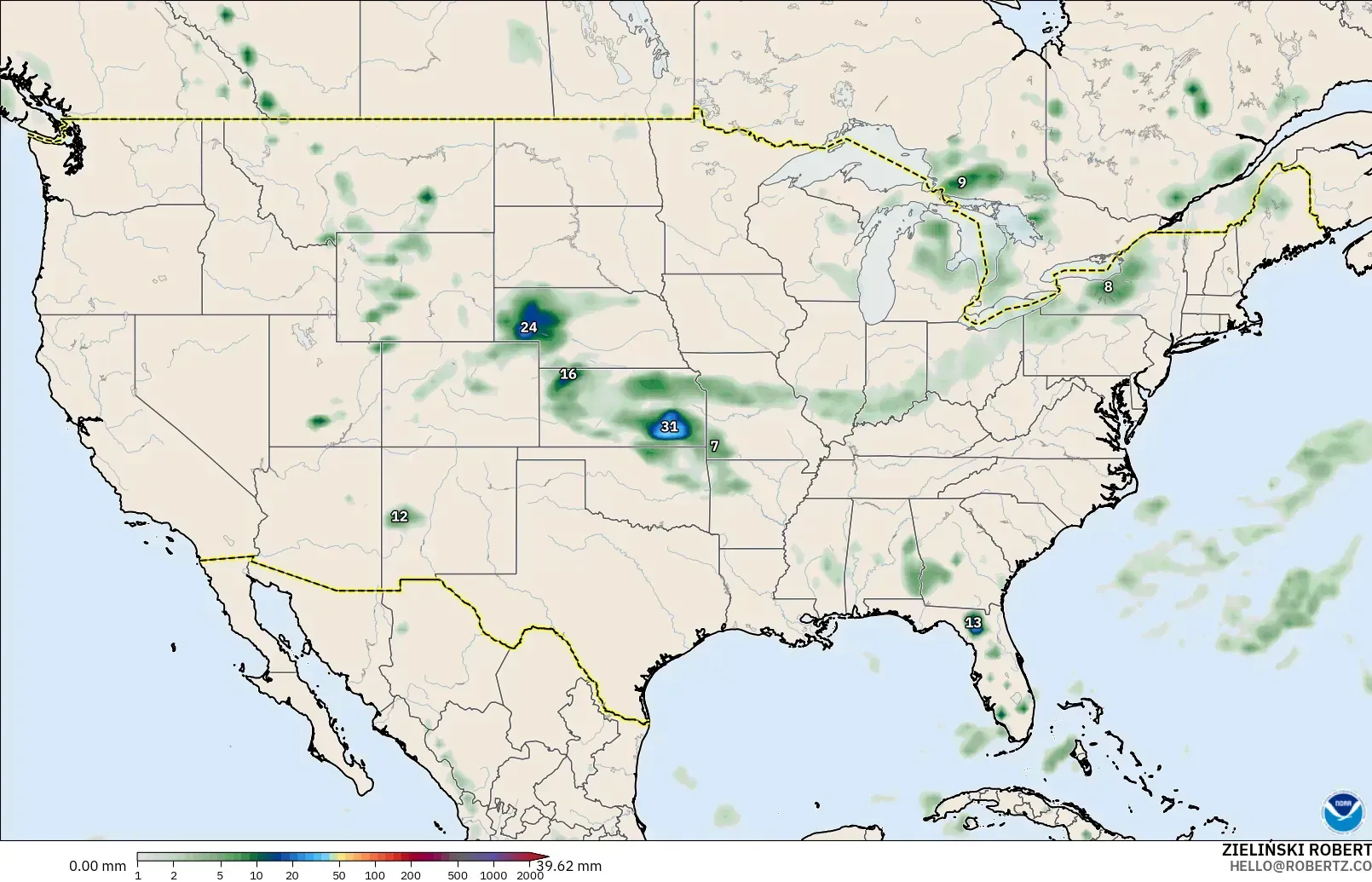 GFS model - United States, Precipitation Accumulation