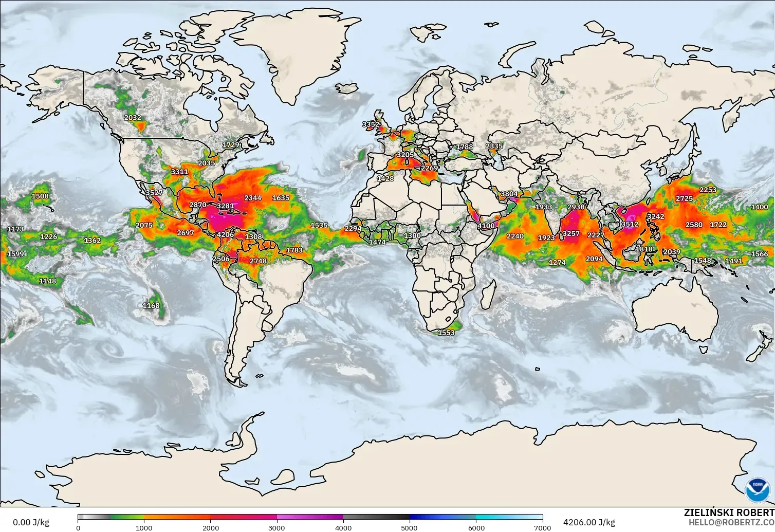 GFS model - World, CAPE