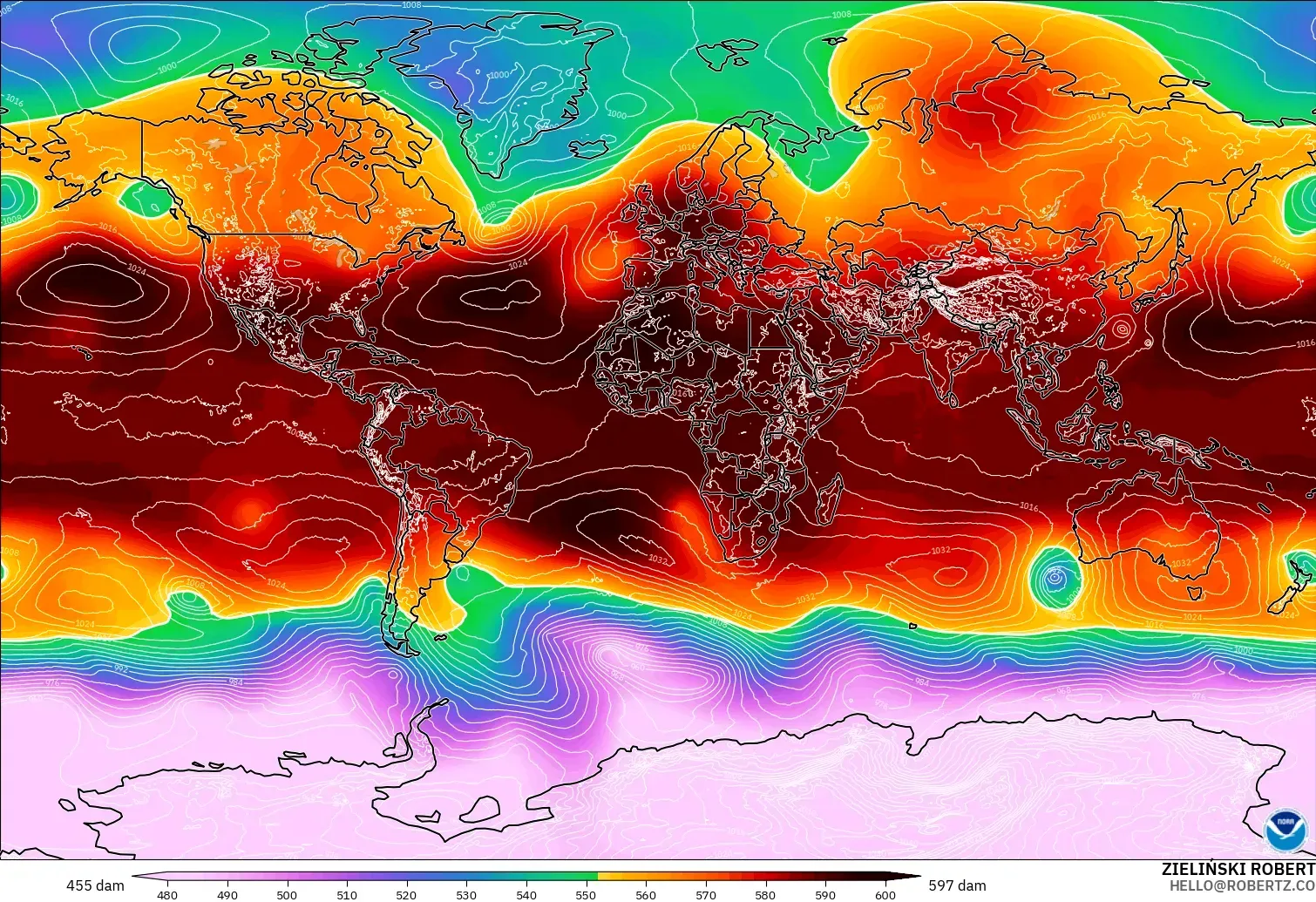 GFS model - World, Geopotential height at 500hPa