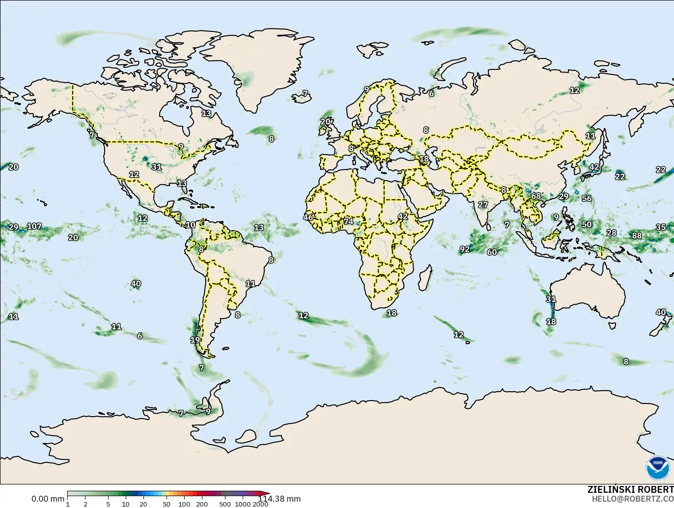 GFS model - World, Precipitation Accumulation