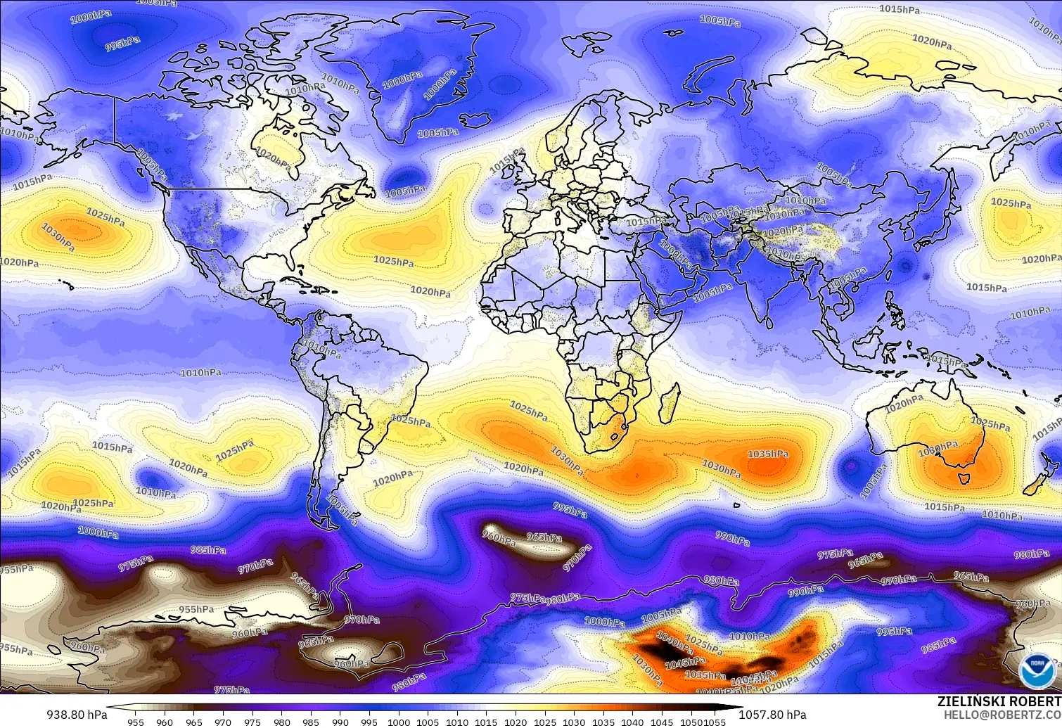 GFS model - World, Pressure