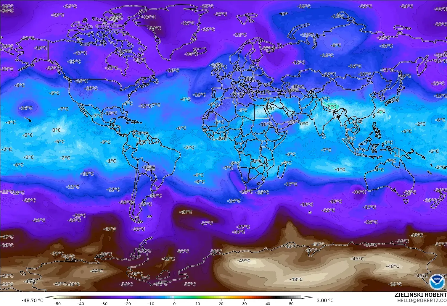 GFS model - World, Temperature at 500hPa