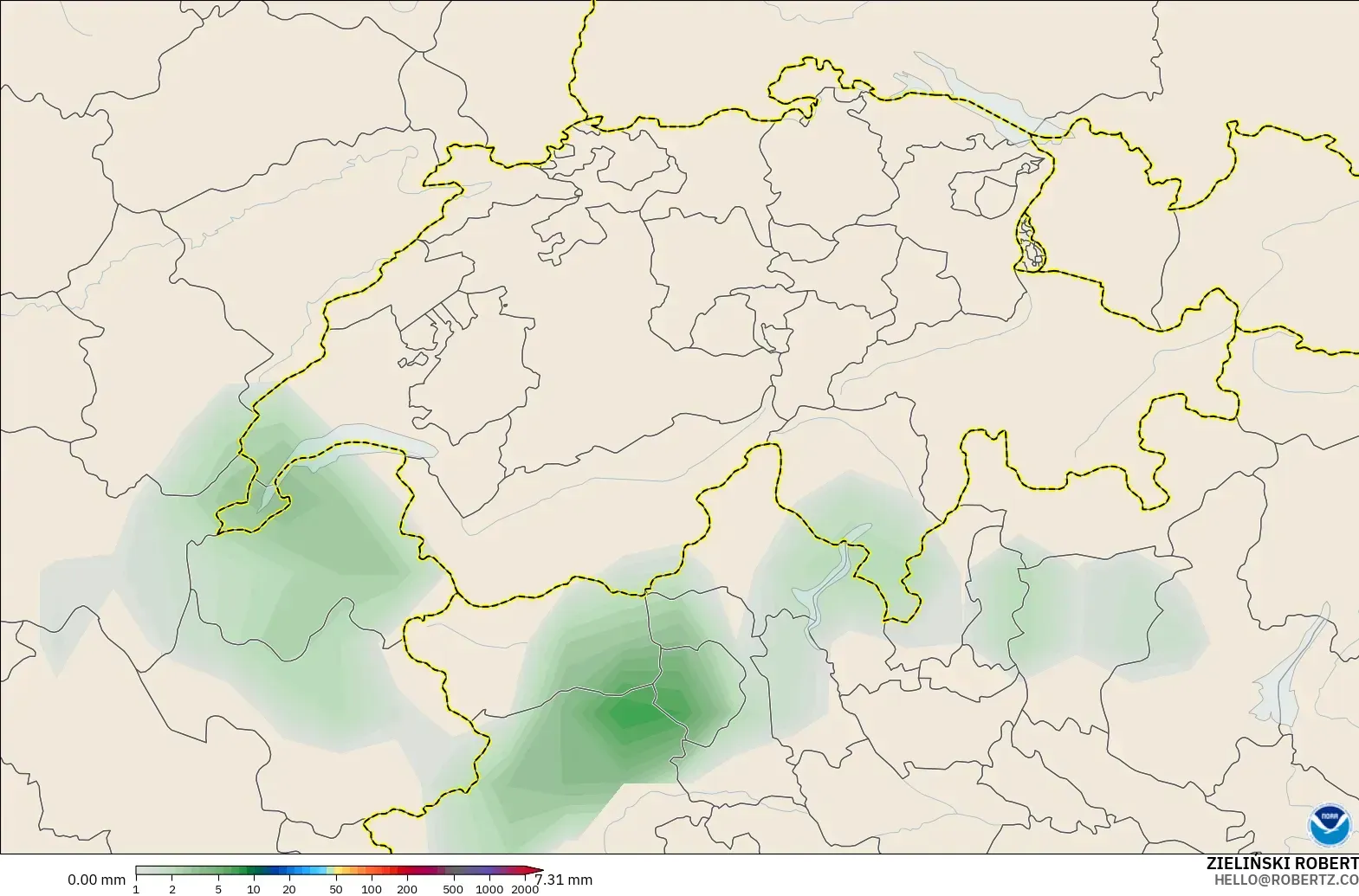 GFS model - Switzerland, Precipitation Accumulation