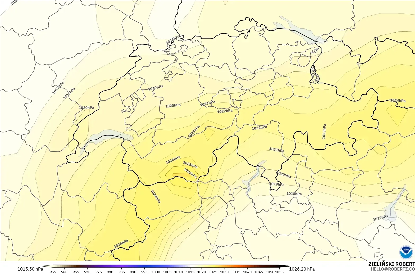 GFS model - Switzerland, Pressure