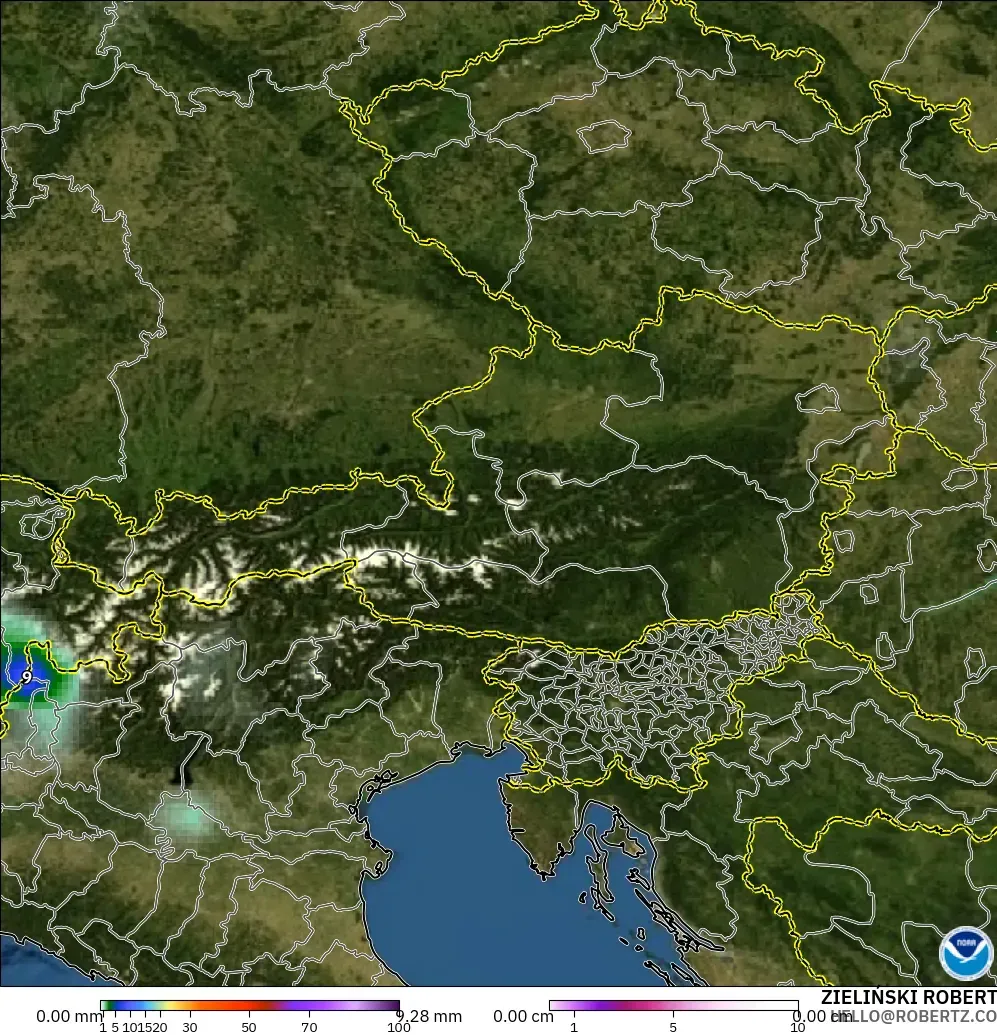 GFS model - Austria, Precipitation, Clouds, and Pressure