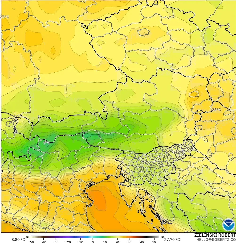 GFS model - Austria, Temperature at 2m