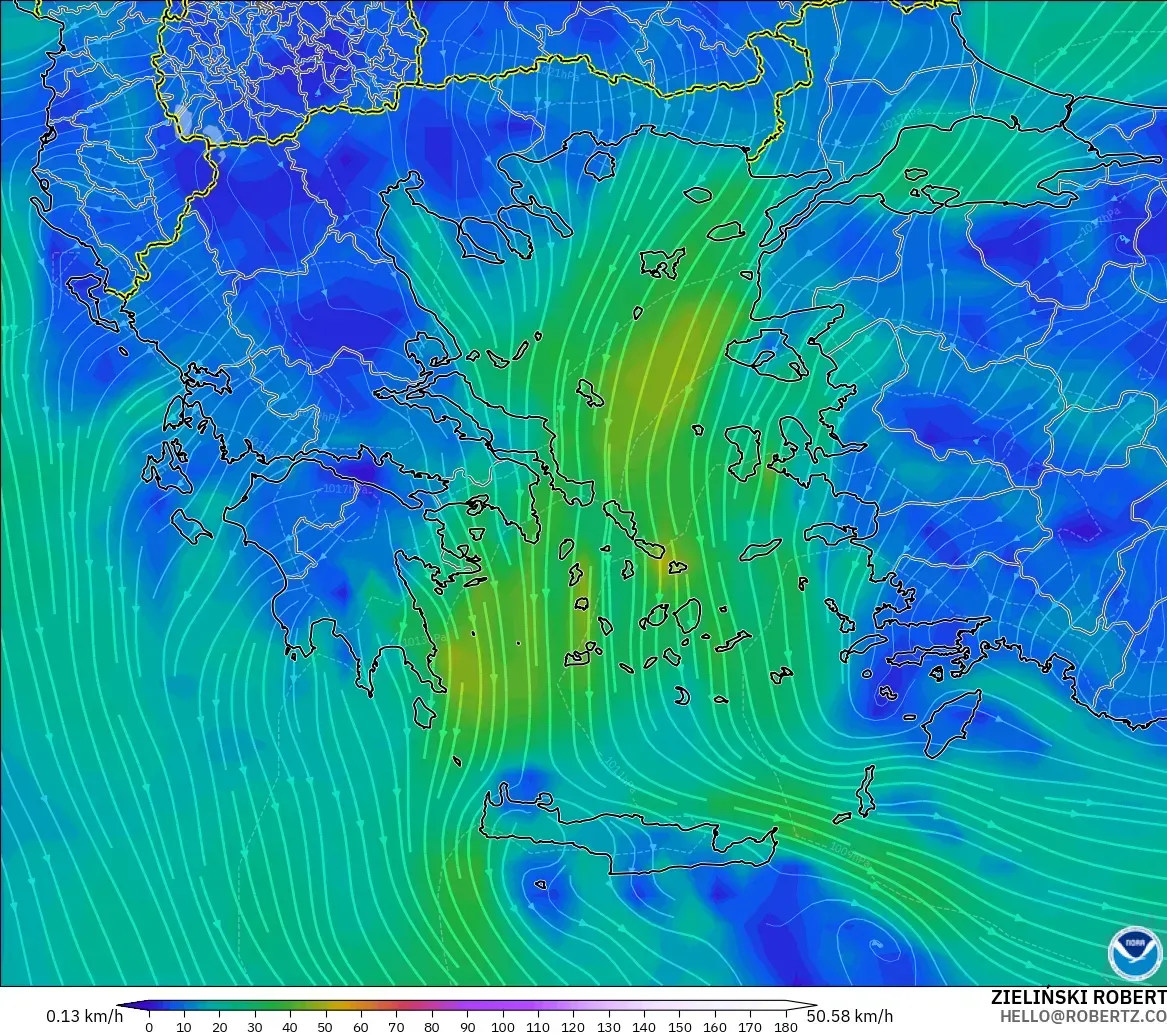GFS model - Greece, Wind at 10m