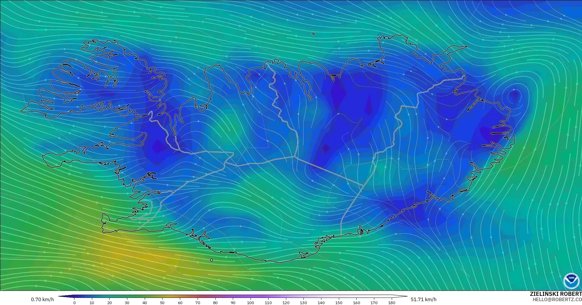 GFS model - Iceland, Wind at 10m