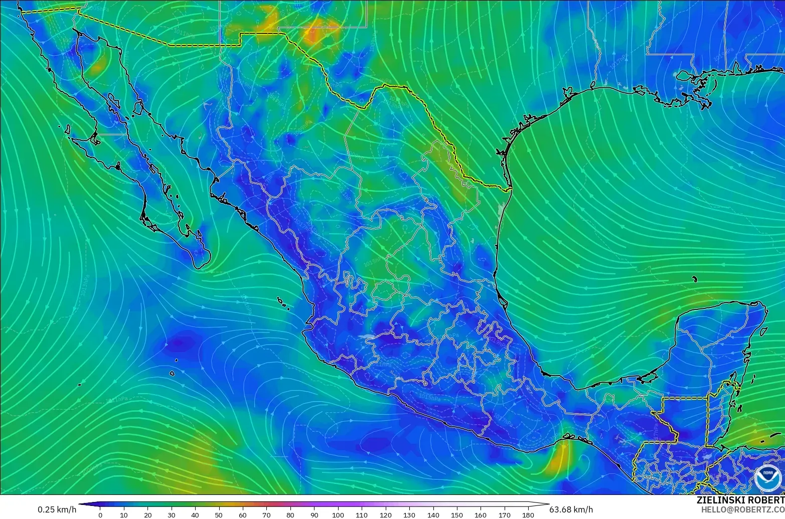 GFS model - Mexico, Wind at 10m