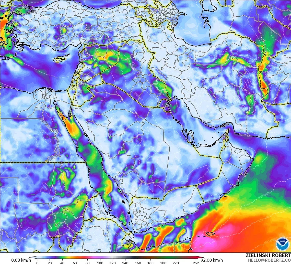 GFS model - Middle East, Wind Gusts
