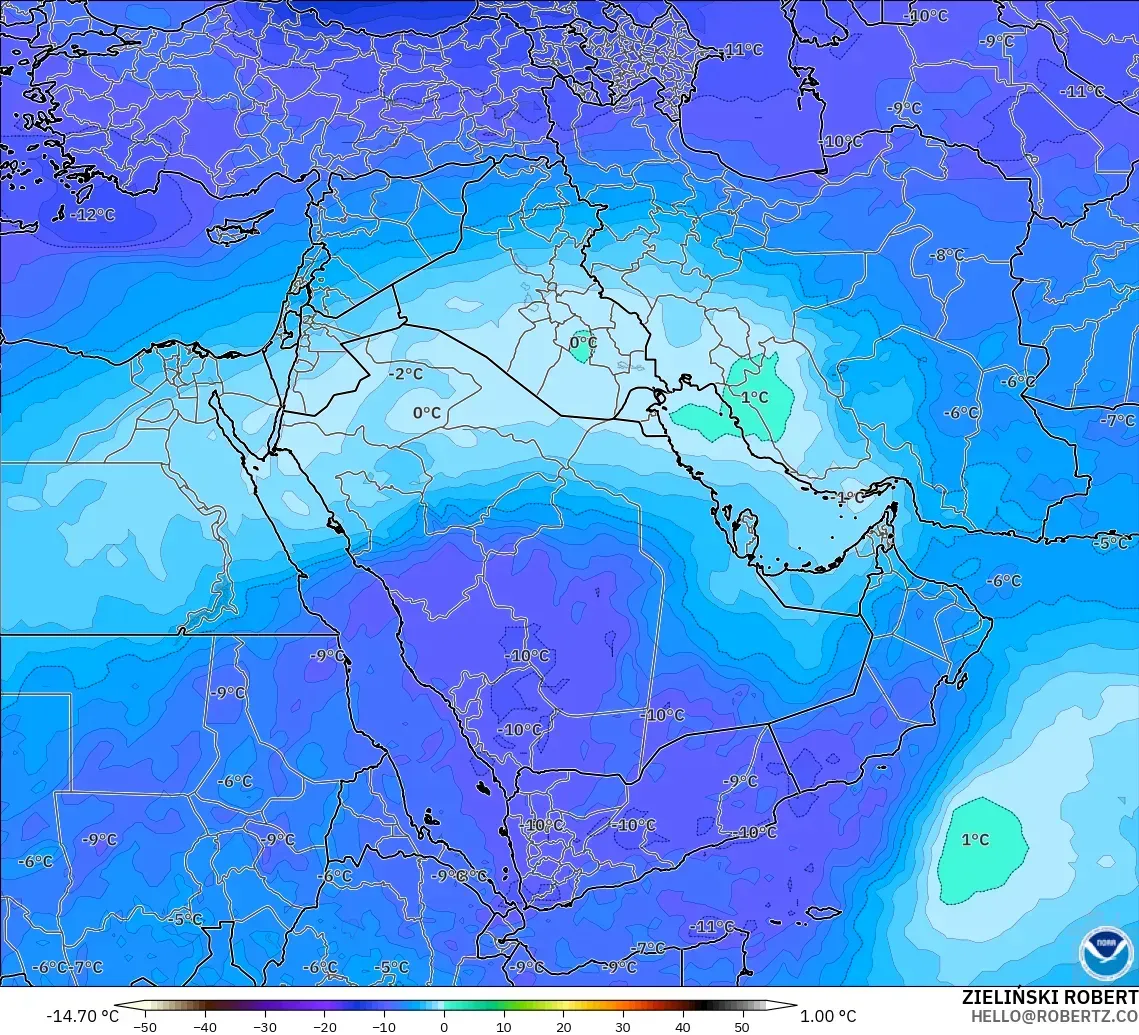 GFS model - Middle East, Temperature at 500hPa