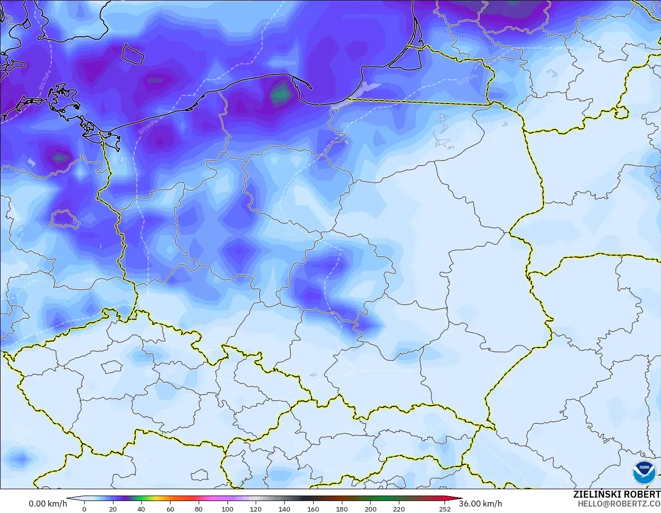 GFS model - Poland, Wind Gusts