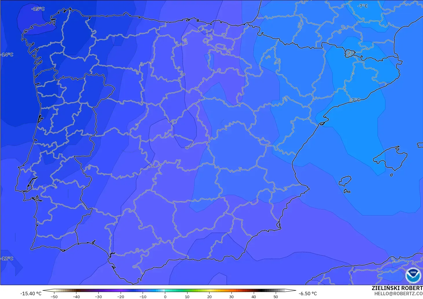 GFS model - Spain, Temperature at 500hPa