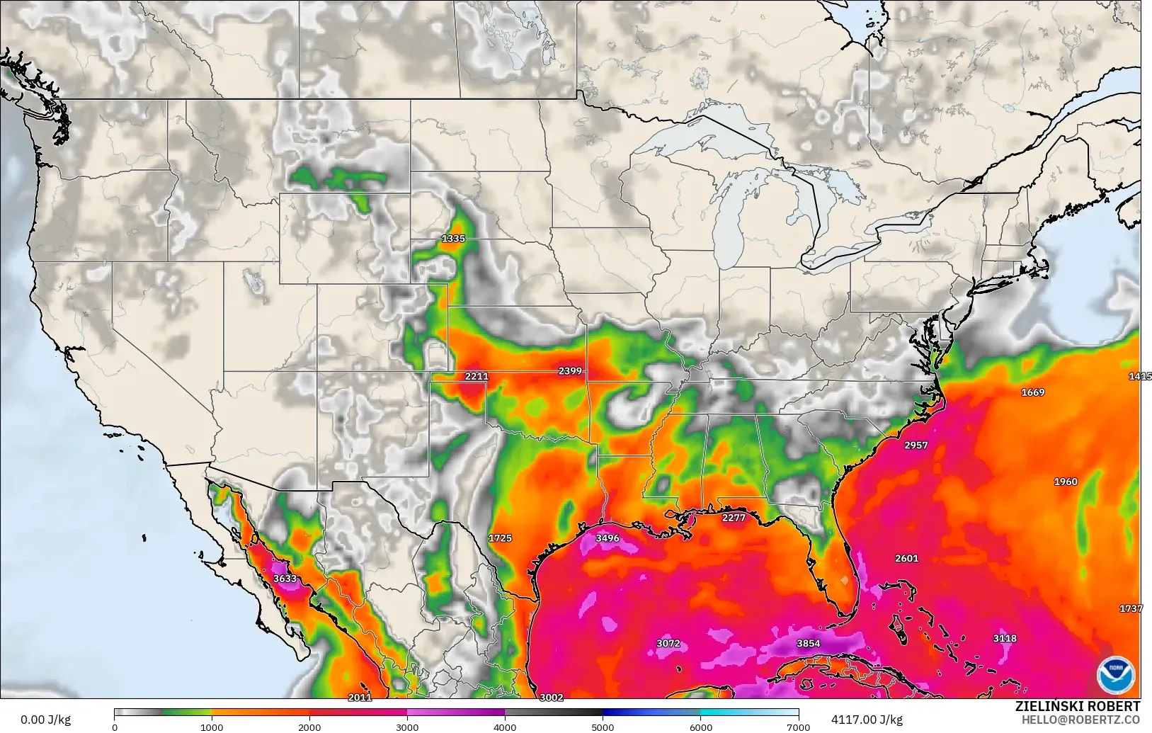 GFS model - United States, CAPE