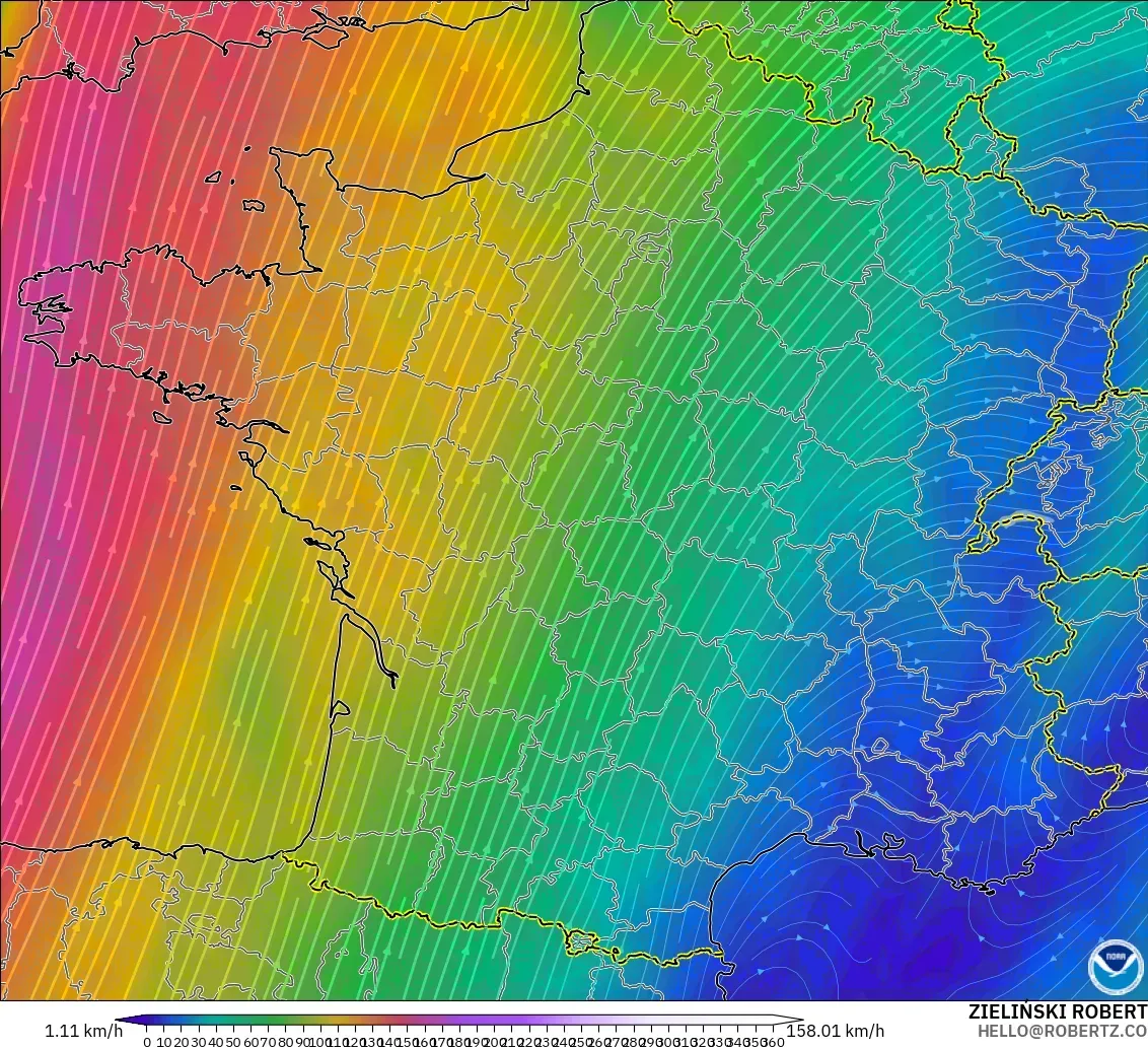 GFS model - France, Wind at 300hPa (jet stream)