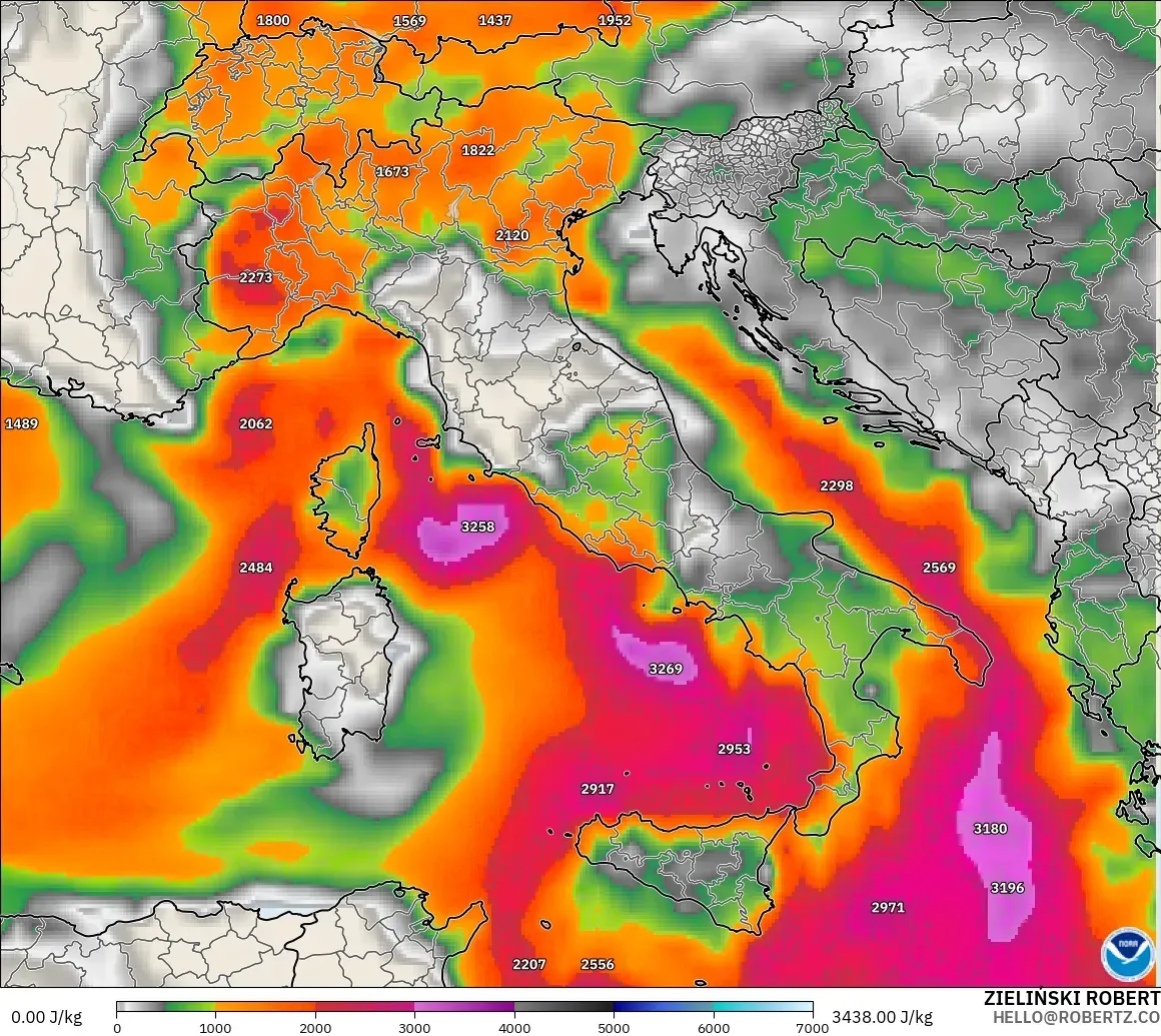GFS model - Italy, CAPE