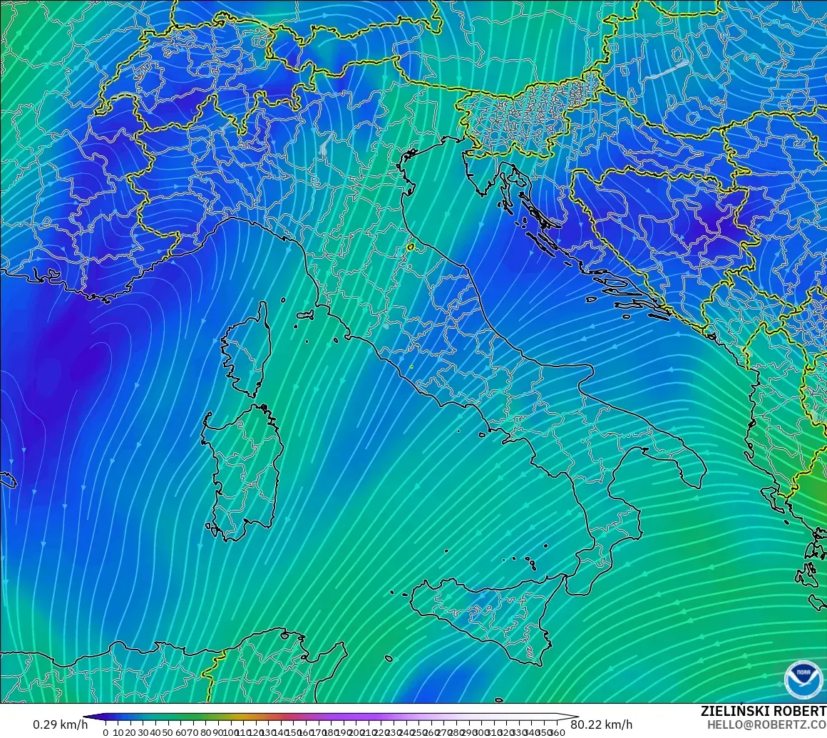 GFS model - Italy, Wind at 300hPa (jet stream)