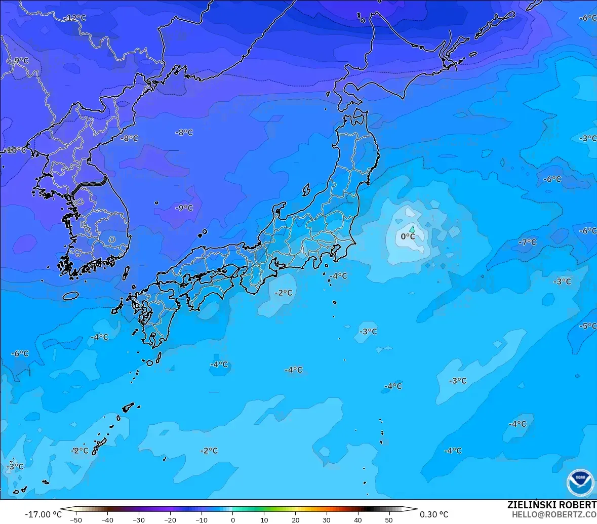 GFS model - Japan, Temperature at 500hPa