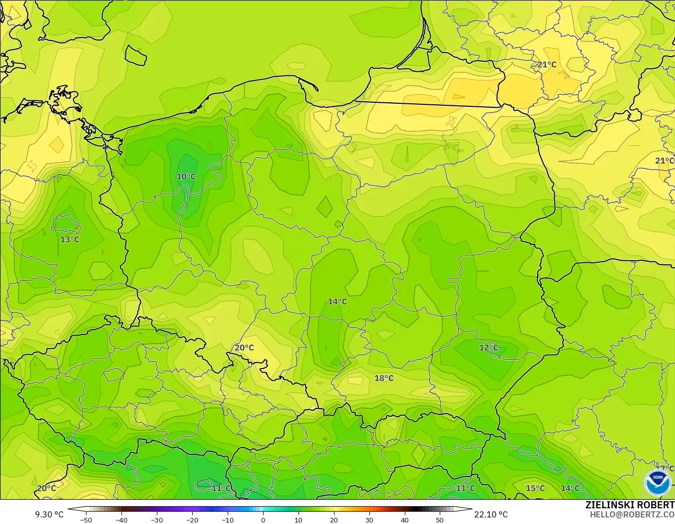GFS model - Poland, Dewpoint at 2m