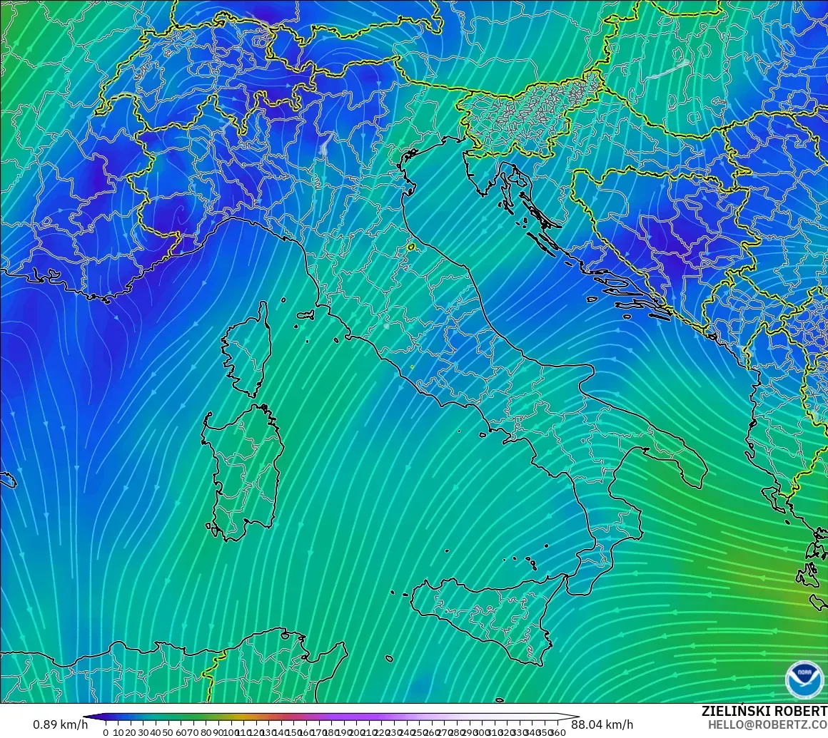 GFS model - Italy, Wind at 300hPa (jet stream)
