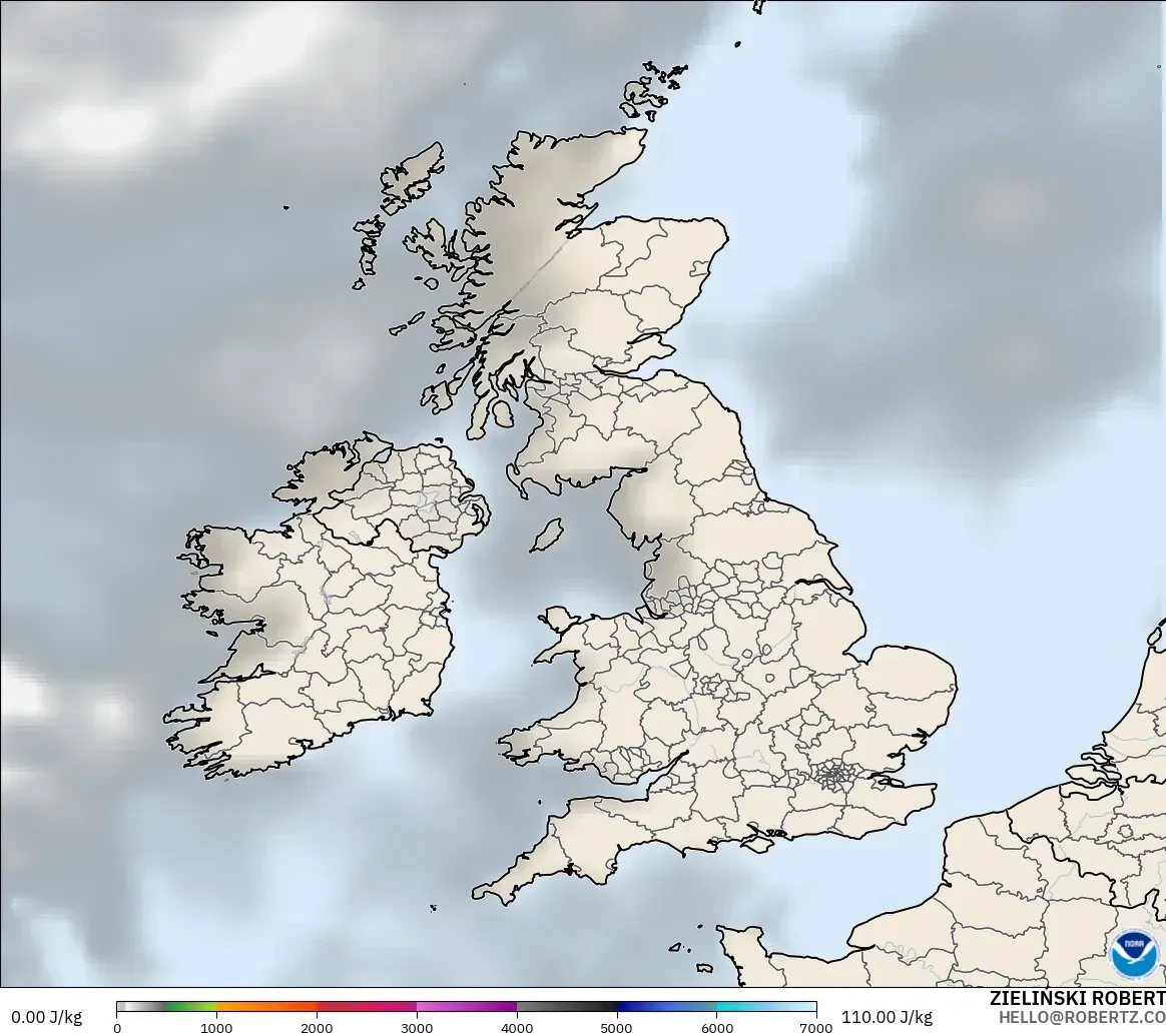 GFS model - United Kingdom, CAPE