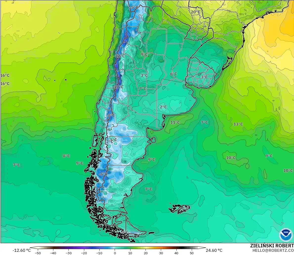 GFS model - Argentina, Temperature at 2m