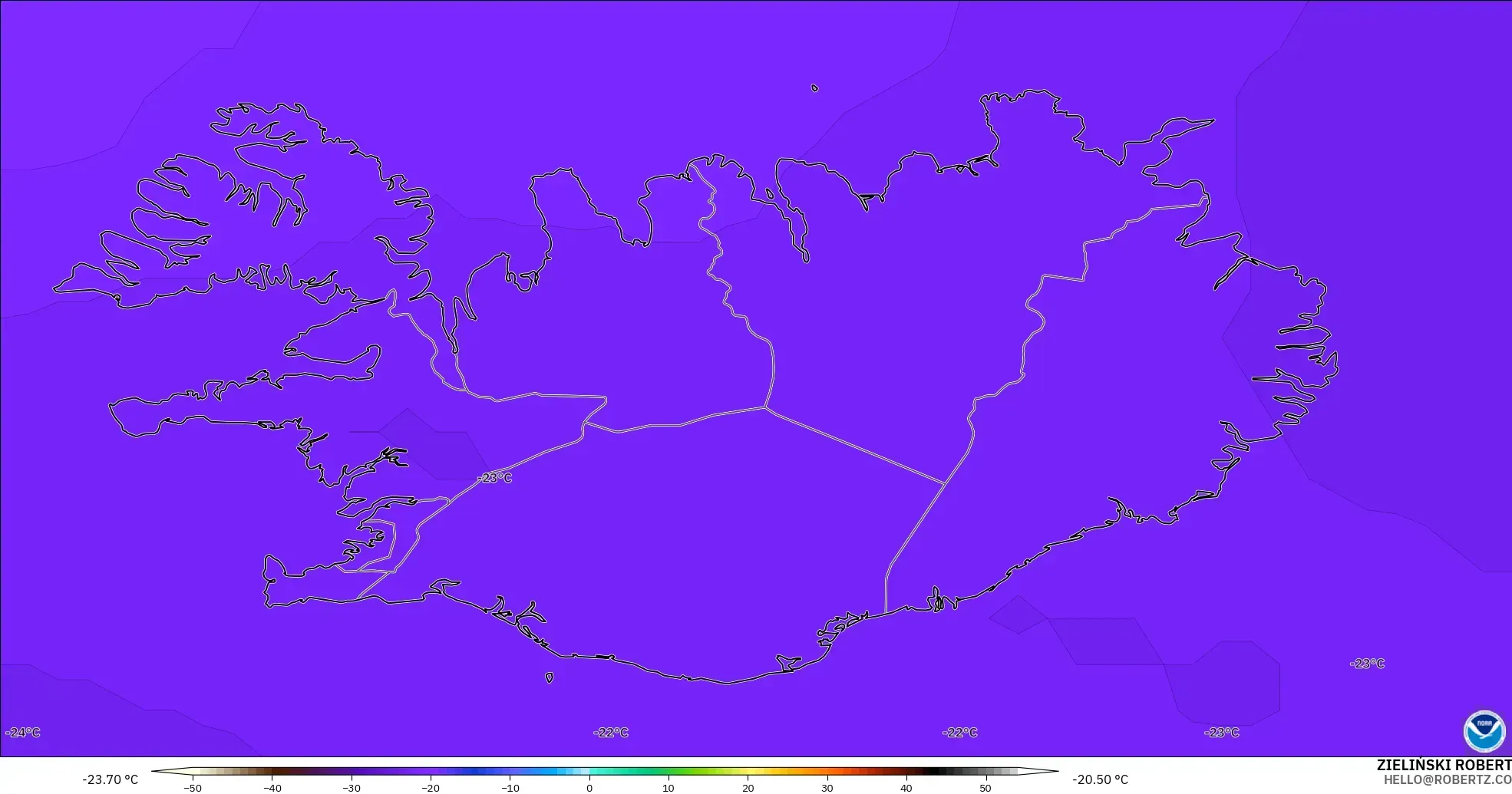 GFS model - Iceland, Temperature at 500hPa