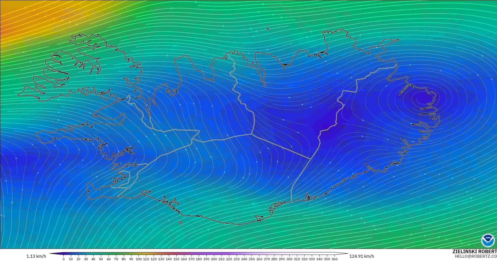GFS model - Iceland, Wind at 300hPa (jet stream)