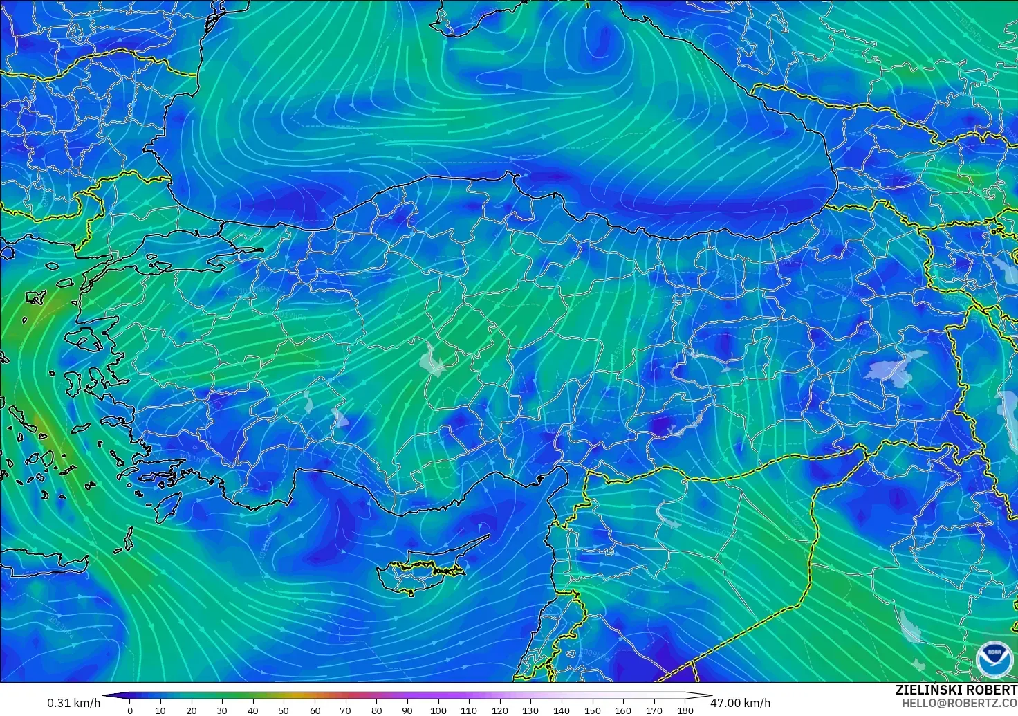 GFS model - Turkey, Wind at 10m
