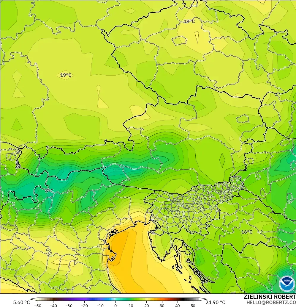 GFS model - Austria, Dewpoint at 2m