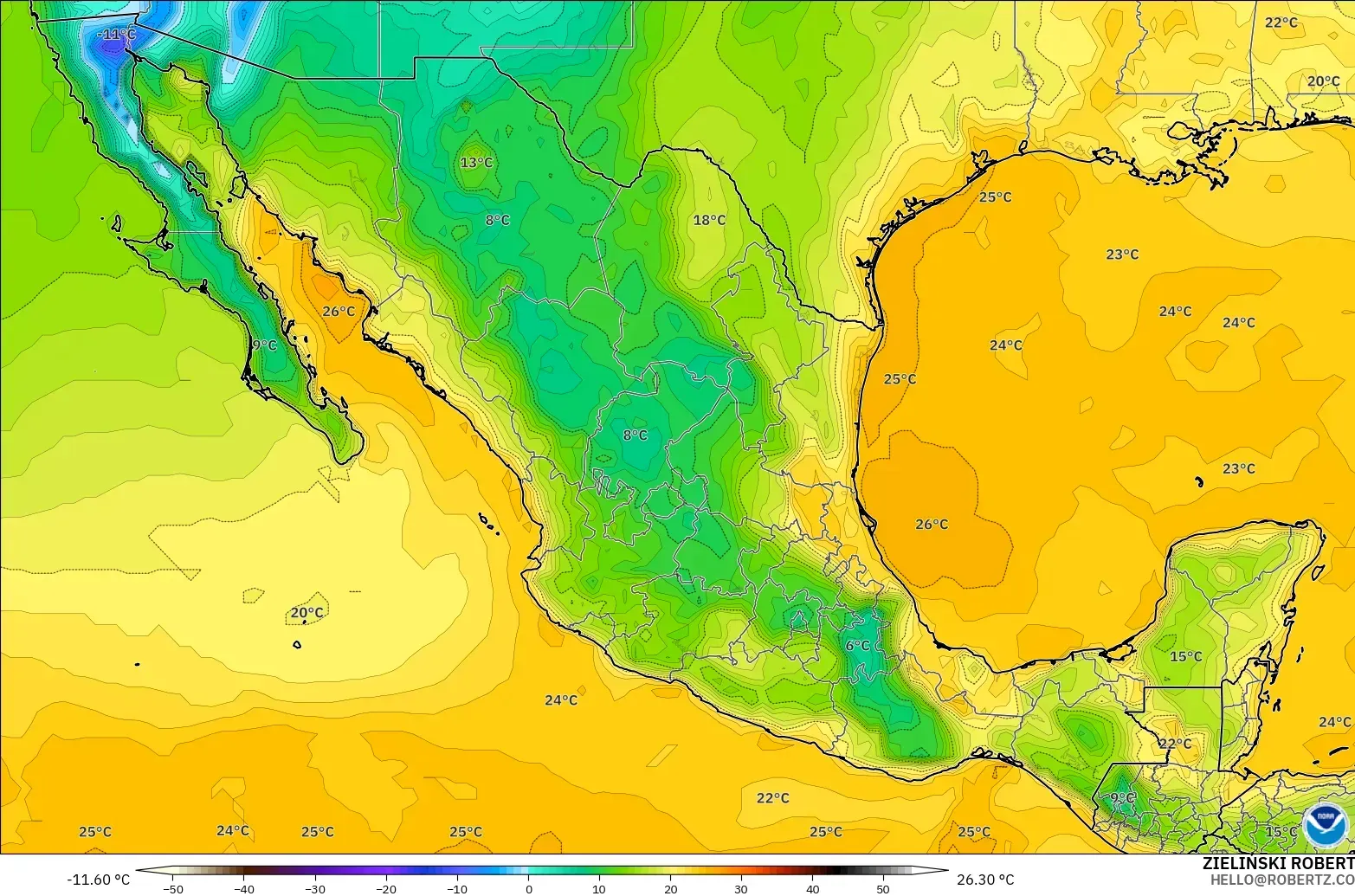 GFS model - Mexico, Dewpoint at 2m