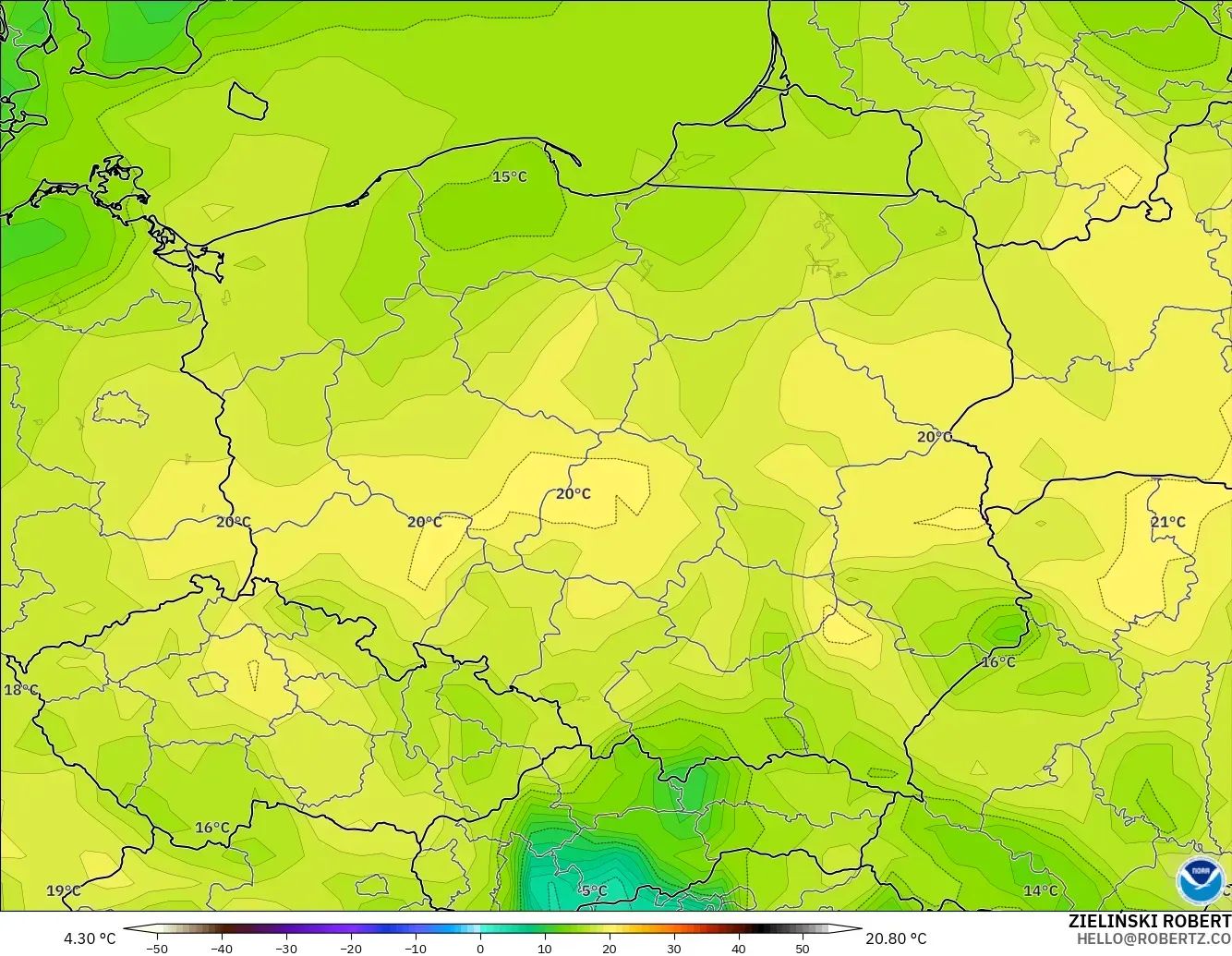 GFS model - Poland, Dewpoint at 2m