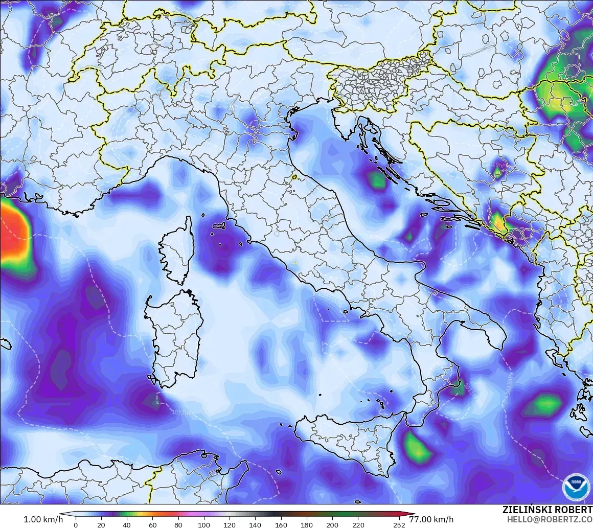 GFS model - Italy, Wind Gusts Peak