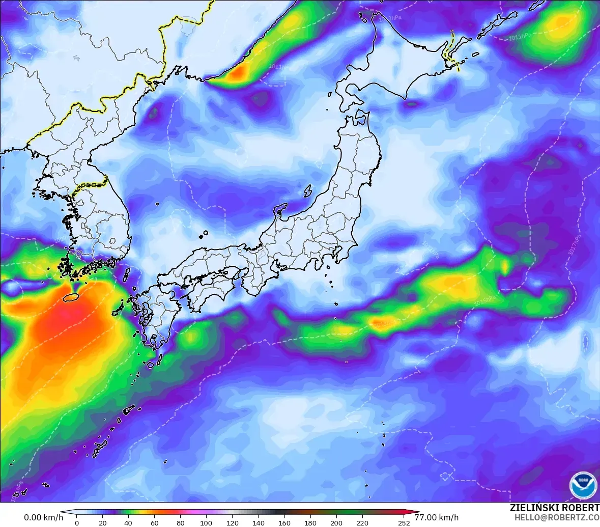 GFS model - Japan, Wind Gusts Peak