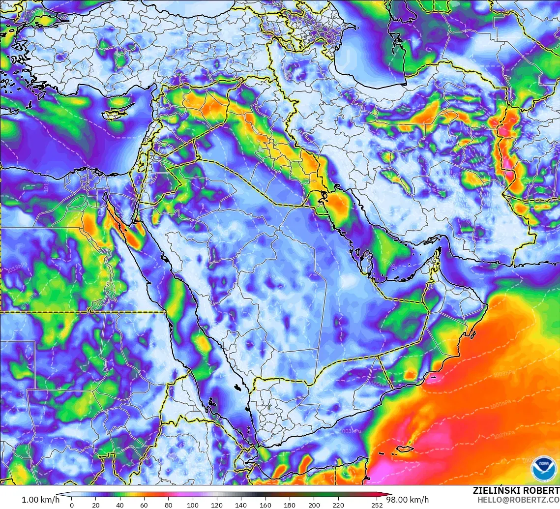 GFS model - Middle East, Wind Gusts Peak