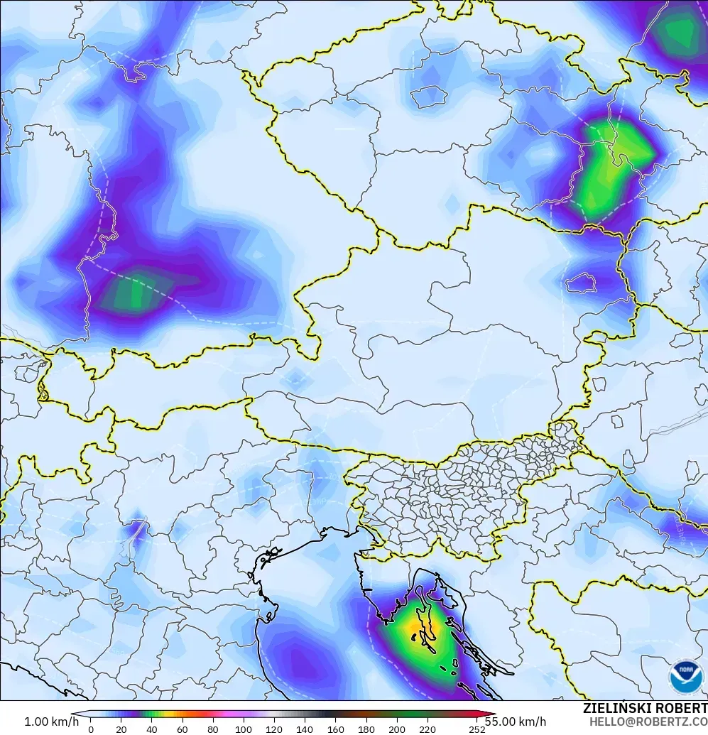 GFS model - Austria, Wind Gusts